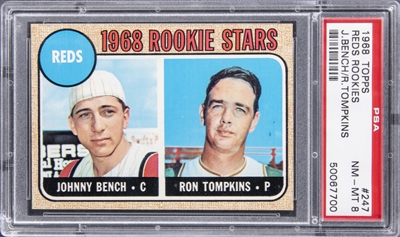 1968 Topps #247 Johnny Bench Rookie Card - PSA NM-MT 8